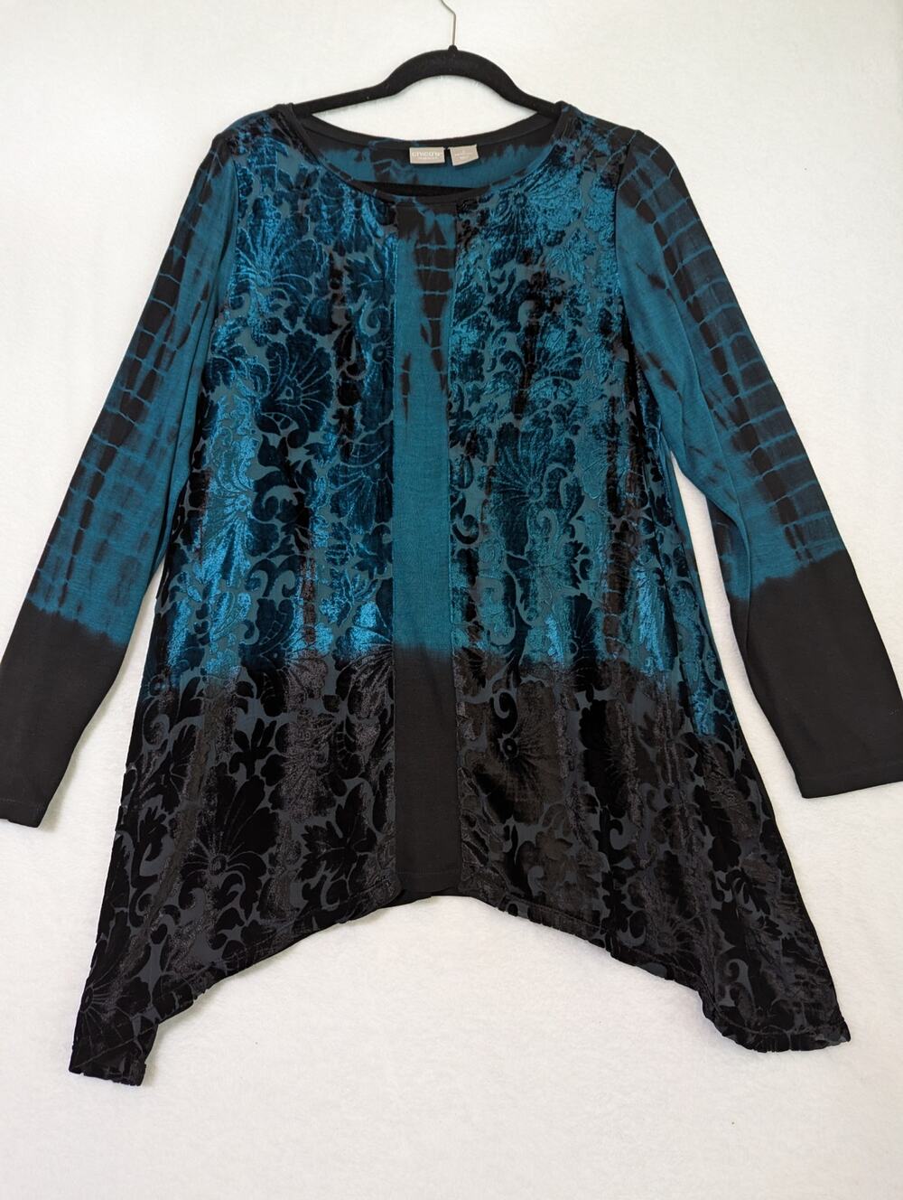 Chicos Burnout Sz 2 Teal green+blackBust43"Len28"Sleeve25"Body line